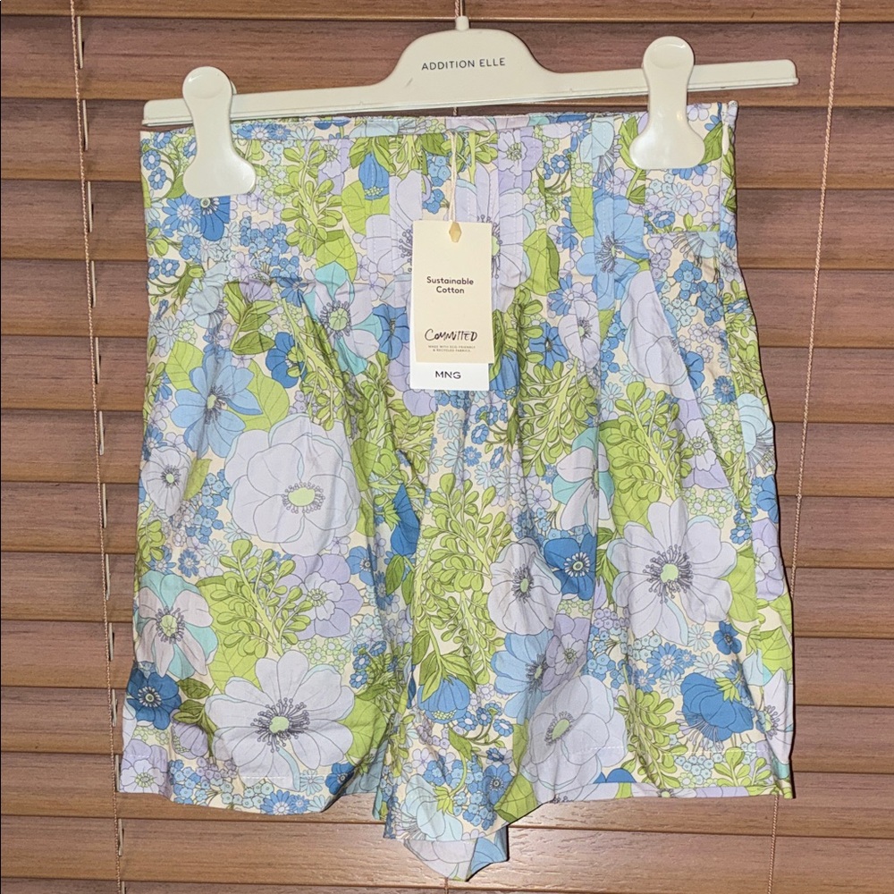 Mango Floral Cotton Shorts in Blue, Green & White